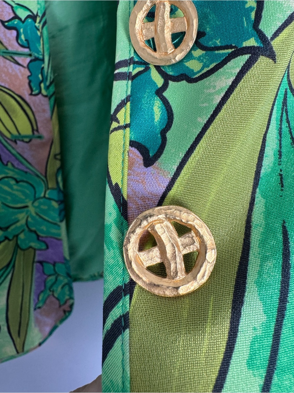 Louis Féraud 100% Silk Botanical Floral Blazer Jacket Art to Wear Vintage Luxe - Picture 6 of 16